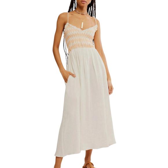 NEW FREE PEOPLE sweet nothings midi dress in marshmallow - Picture 1 of 4